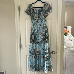 Baltic born comfy blue gray printed sleeveless long maxi dress